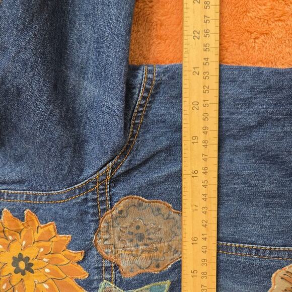 Vintage 90s Y2K Womens Floral Embroidered Denim Jacket Size Medium Boho Cottage - Picture 10 of 11
